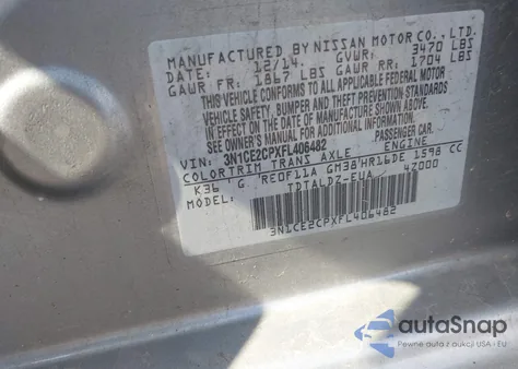 2015 Nissan Versa Note S (Sr)/S Plus/Sl/Sr/Sv from USA, damaged, VIN 3N1CE2CPXFL406482